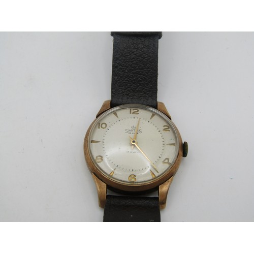 60K - Vintage 9ct Gold Smiths De Luxe 17 Jewel wrist watch