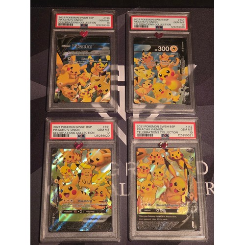 5 - Sequential 2021 Pokemon Celebrations SWSH Pikachu V-Union set - all PSA 10