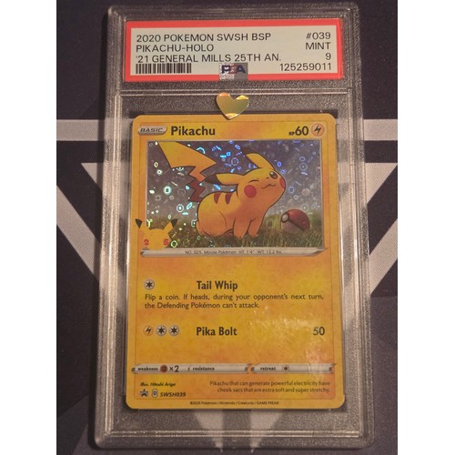 17 - 2020 Pokemon SWSH BSP Pikachu-Holo
21 General Mills 25th Aniversary 
PSA #39 MINT 9