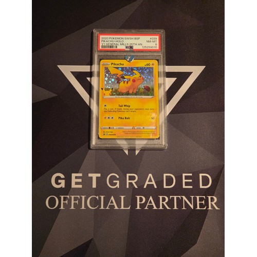 33 - 2020 Pokemon-Holo 21` General Mills 25th Aniversary Pikachu
PSA #39 NM-MT 8