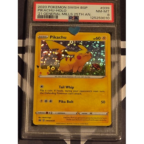 33 - 2020 Pokemon-Holo 21` General Mills 25th Aniversary Pikachu
PSA #39 NM-MT 8