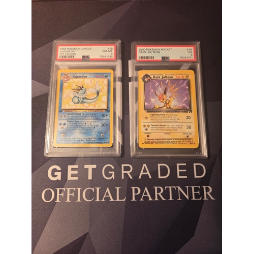 48 - 1999 Pokèmon Jungle Vaporeon 1st Edition #28 NM-MT 8 
2000 Pokèmon Rocket Dark Jolteon #38 EX 5