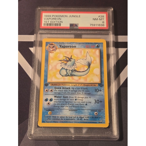 48 - 1999 Pokèmon Jungle Vaporeon 1st Edition #28 NM-MT 8 
2000 Pokèmon Rocket Dark Jolteon #38 EX 5