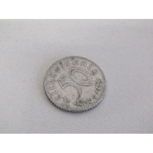 38 - Vintage German Third Reich era 50 Reichspfennig coin with paperwork.