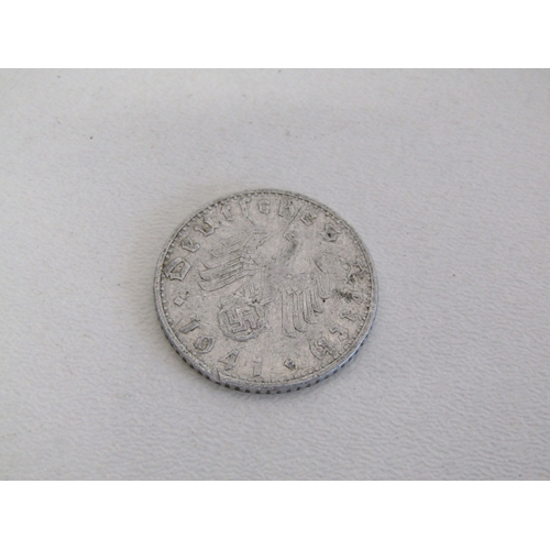 38 - Vintage German Third Reich era 50 Reichspfennig coin with paperwork.