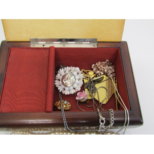 32 - Vintage musical jewellery box with jewellery including silver.