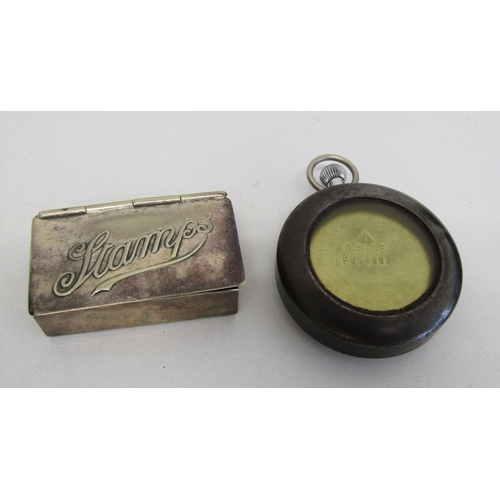 26 - Vintage GSTP military pocket watch with case and silver plated stamp box.