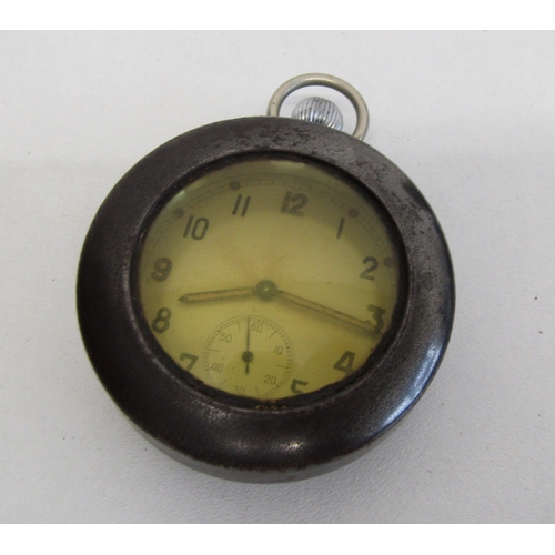 26 - Vintage GSTP military pocket watch with case and silver plated stamp box.