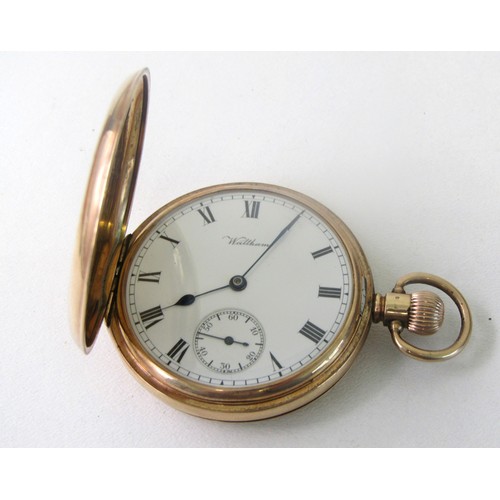 34 - 9 ct Gold Waltham full hunter Pocket watch working order 
Gross weight 91 grams