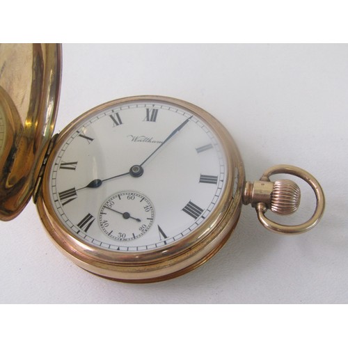 34 - 9 ct Gold Waltham full hunter Pocket watch working order 
Gross weight 91 grams