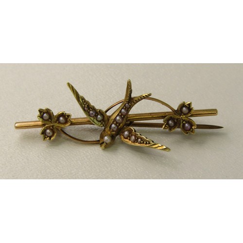29 - 9ct Gold Swallow Brooch 3.1 grams