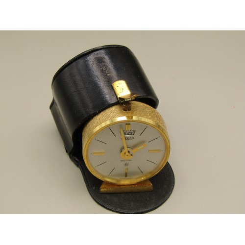 35 - Jaeger Recital 8 Travel clock in leather case swiss made