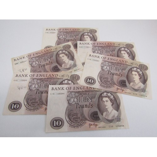 2 - 6 x Bank of England  £10 notes J B Page 1970s