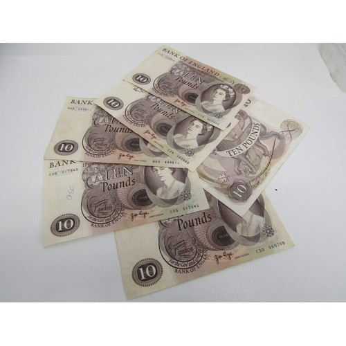 1 - 6 x Bank of England  £10 notes J B Page 1970s