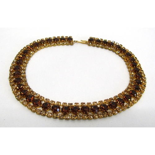78 - A vintage rhinestone topaz colour stones collar necklace.