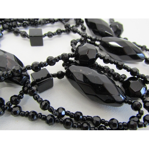 76 - Vintage long black glass/French jet bead necklace and black obsidian yin yang pendant necklace.
