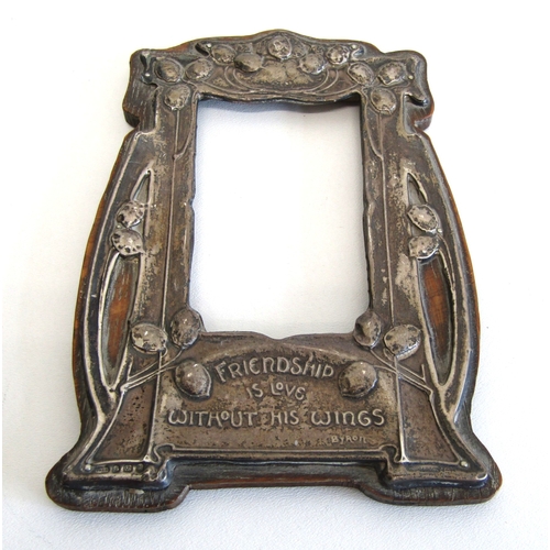89 - Antique Art Nouveau Sterling Silver and Oak picture frame embossed with Byron verse 