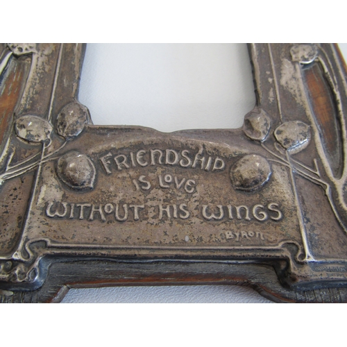 89 - Antique Art Nouveau Sterling Silver and Oak picture frame embossed with Byron verse 