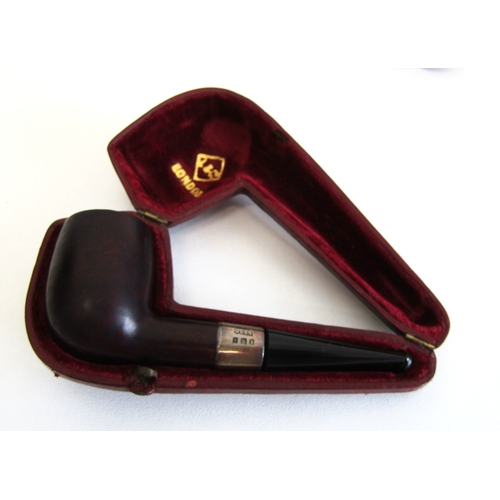 82 - Collection of vintage tobacciana including silver-mounted walnut pipe with fitted case, amber and si... 