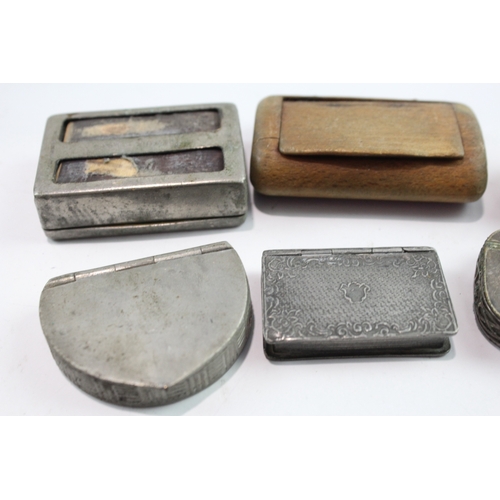 474 - Snuff Boxed Mixed Tobacciana Collectables Inc Wooden, Pewter, Shell Design, Etc