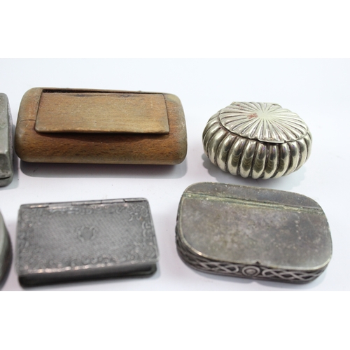 474 - Snuff Boxed Mixed Tobacciana Collectables Inc Wooden, Pewter, Shell Design, Etc