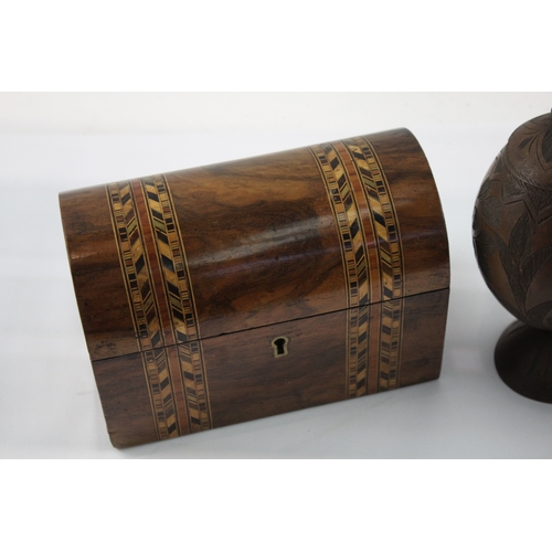 483 - Vintage Wooden Boxed - Lidded, Hand Carved, Pots