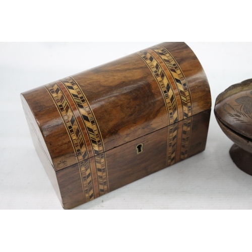 483 - Vintage Wooden Boxed - Lidded, Hand Carved, Pots