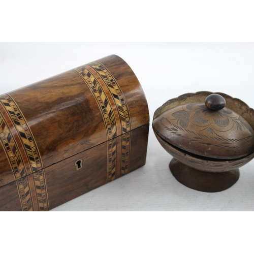 483 - Vintage Wooden Boxed - Lidded, Hand Carved, Pots