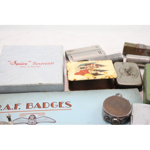 496 - Mixed Military & Trench Art Smoking Collection Inc Lighters, Tins, Snuff Box Etc