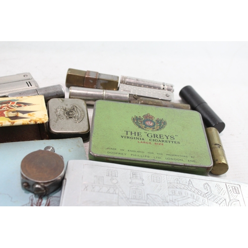 496 - Mixed Military & Trench Art Smoking Collection Inc Lighters, Tins, Snuff Box Etc