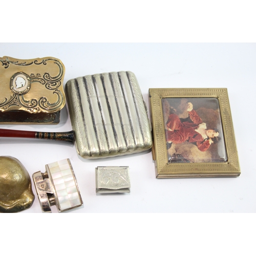 512 - Antique Tobacciana Collectables Vintage Cigarette Case, Vesta, Snuff Box, Pipe