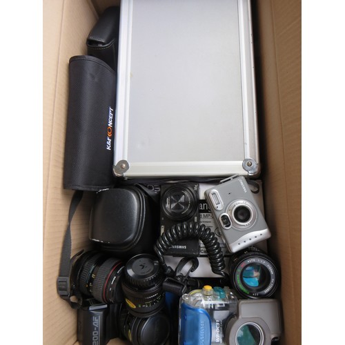 364 - Box of assorted cameras including digital compacts