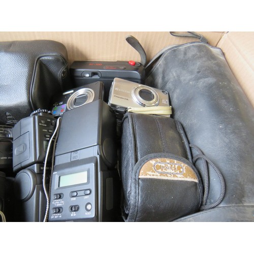 366 - Box of assorted cameras including digital compacts
