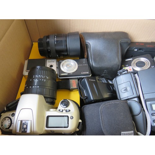 366 - Box of assorted cameras including digital compacts