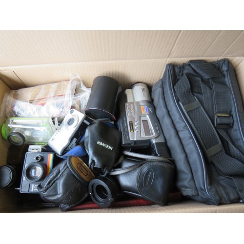 367 - Box of assorted cameras including digital compacts