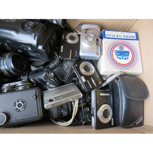 368 - Box of assorted cameras including digital compacts