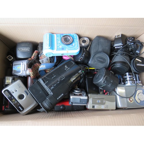 369 - Box of assorted cameras including digital compacts