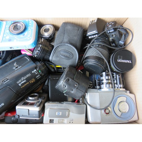 369 - Box of assorted cameras including digital compacts