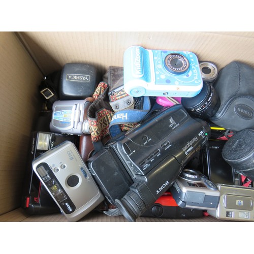 369 - Box of assorted cameras including digital compacts