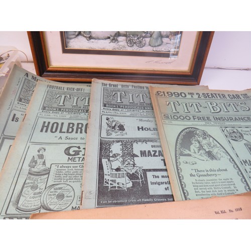 167 - Box of collectables, including clocks and antique magazines 1913-1916