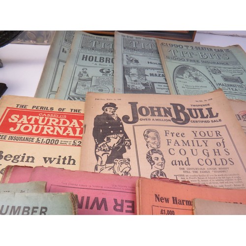 167 - Box of collectables, including clocks and antique magazines 1913-1916