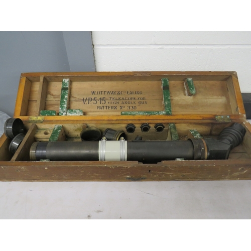 375 - W. Ottway & Co. Ealing V.P.5-15 Telescope for high angle gun in original wooden case