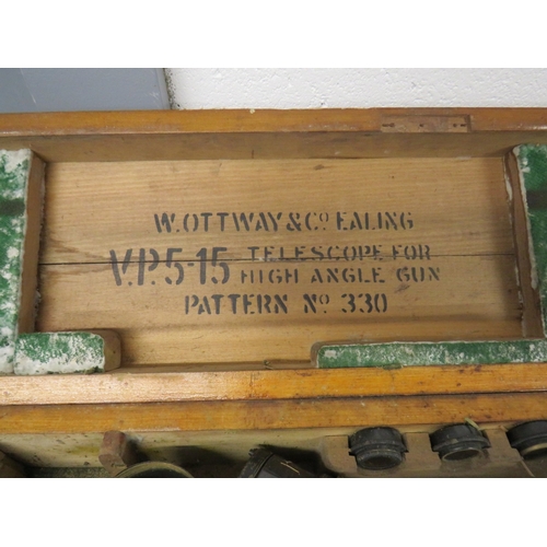 375 - W. Ottway & Co. Ealing V.P.5-15 Telescope for high angle gun in original wooden case