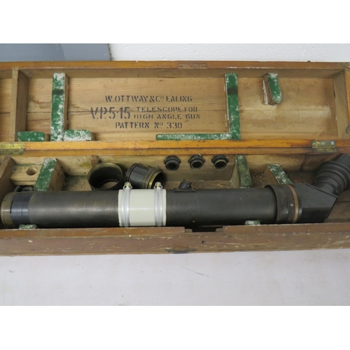 375 - W. Ottway & Co. Ealing V.P.5-15 Telescope for high angle gun in original wooden case
