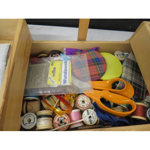 380 - Sewing box full of assorted sewing equiptment
