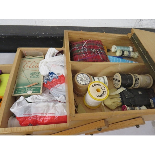 380 - Sewing box full of assorted sewing equiptment