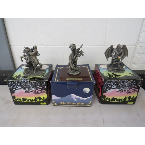 402 - Three boxed Tudor Mint figures to include The Lord of the Rings