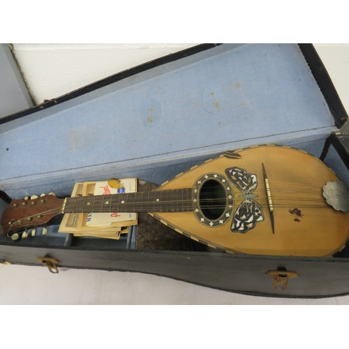 411 - Mandolin with butterlfy detailing in carry case