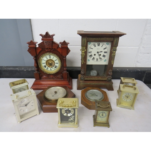 413 - Ten assorted clocks and barometers to include mantle clocks, carriage clocks etc