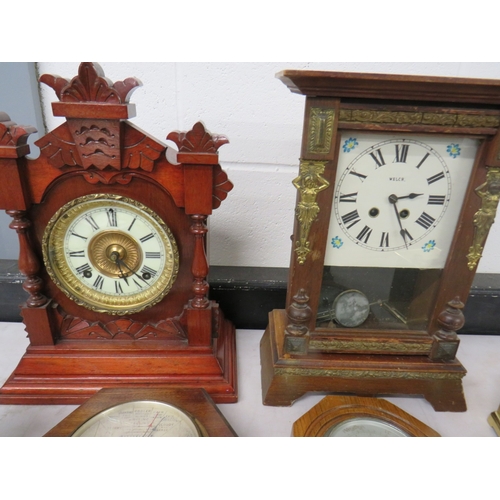 413 - Ten assorted clocks and barometers to include mantle clocks, carriage clocks etc